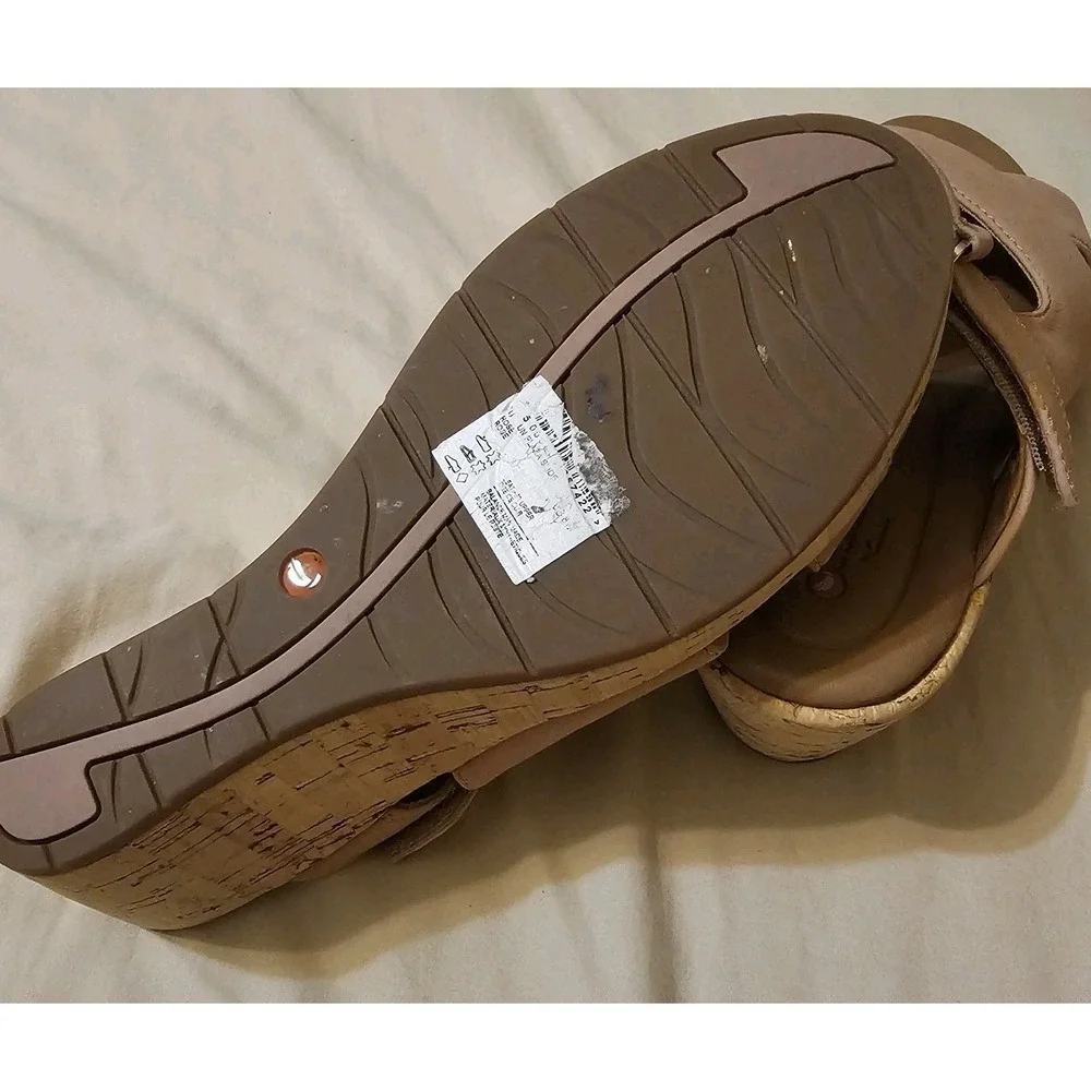 Clarks Unstructured Sandals Womens 8 M Un Plaza Slip On Cork Wedge Slide Pink